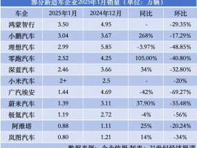 新造车2025开年“大洗牌”：“销冠”易主小鹏，鸿蒙智行瞄准百万辆