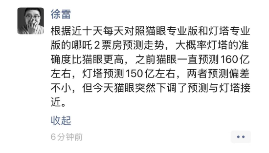 徐雷：预测哪吒2票房，灯塔准确度比猫眼更好